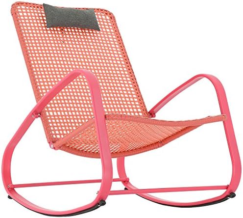 Baner Garden Indoor Outdoor Rocking Lounge Chair Porch Indoor Patio Headrest Furniture, Red (X62RD)