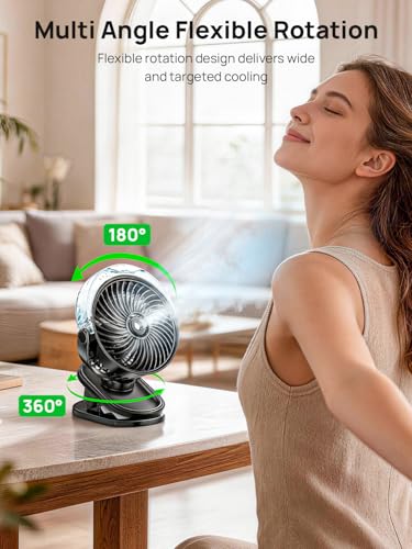 Clip Fan with Water Cooling, 6000 mAh Fan Battery Rechargeable, Mini Portable USB Table Fan with 4 Wind Levels, Quiet Small Ceiling Fan, Ideal for Prams, Home, Office, Outdoor