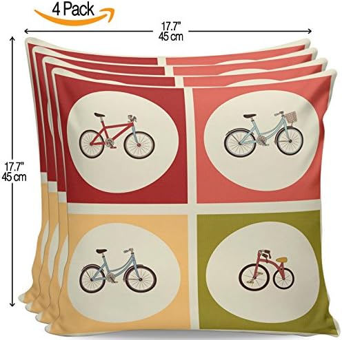 Serra Home 4-Pack Decorative Multcolored Square Shapes Bicycle Lines, 18" x 18" Throw Pillow Covers Set Turkish New Design Linen Square Made in Turkey Patterned Cases Couch Cushion for Sofa Bedroom