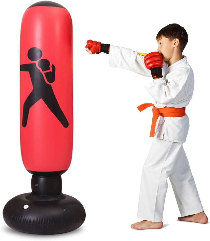 TUOWEI Inflatable Punching Bag 63Inch Kids Punching Bag with Stand Bounce Back, Boxing Bag for Kids and Adults