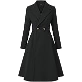 CURLBIUTY Women's Pea Coat Double Breasted A Line Long Trench Coat Winter Dress Coat with Pockets