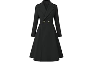 CURLBIUTY Women's Pea Coat Double Breasted A Line Long Trench Coat Winter Dress Coat with Pockets
