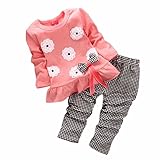 XILALU Kids Girls Long Sleeve Flower Bow Shirt Plaid Pant Set Clothing