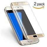 Galaxy S7 Edge Screen Protector, [2-PACK][Full Coverage] ALCLAP S7 Edge Tempered Glass 3D Curved High Definition Ultra Clear Anti-Bubble Screen Protector for Samsung Galaxy S7 Edge - (Gold)