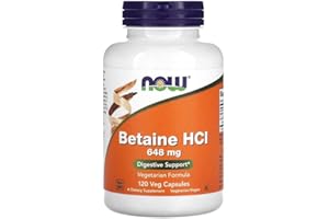 NOW Supplements, Betaine HCl 648 mg, Vegetarian Formula, Digestive Support, 120 Veg Capsules