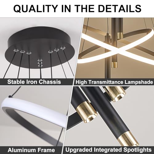 ORANOOR - Lámparas de araña LED negras modernas para comedor, recámara, sala de estar, regulables de 61.0cm, 5250 lm, lámpara colgante de cocina, comedor, lámparas de techo para colgar sobre la