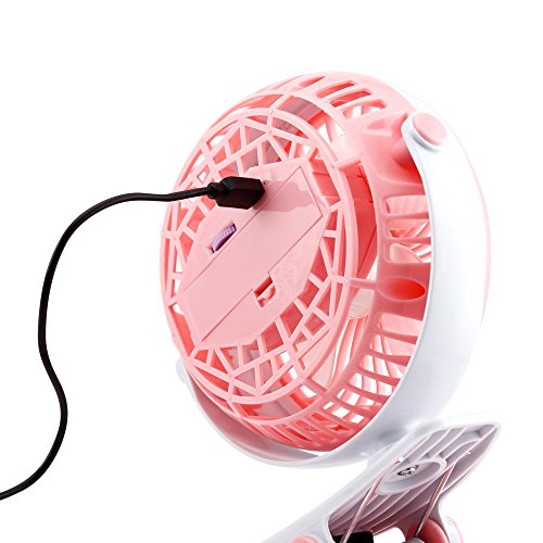 Oct17 Portable Stroller Table Fan Rechargeable Battery USB Mini Battery Operated Clip on Mini Desk Fan for Home Office Baby Stroller Car Laptop Study Gym Camping Tent - Pink