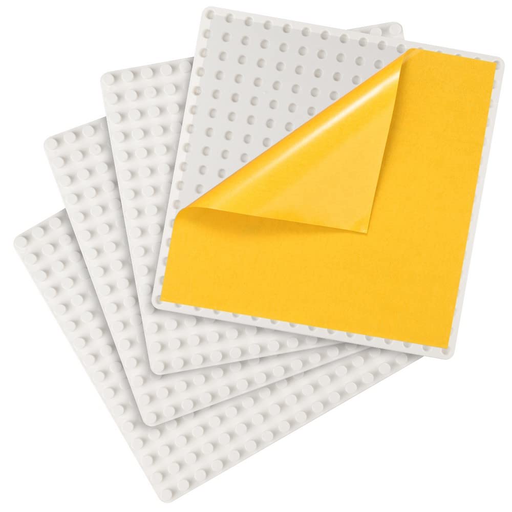 Photo 1 of MIMAX Self-Adhesive Baseplates Compatible with DUPLO, Peel-and-Stick Baseplate for DIY Play Table or Wall - 4 Pack (10" x 10") (White)