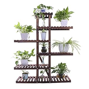 Ufine Carbonized Wood Plant Stand 6 Tier Vertical Shelf Flower Display Rack Holder Planter Organizer for Indoor Outdoor…