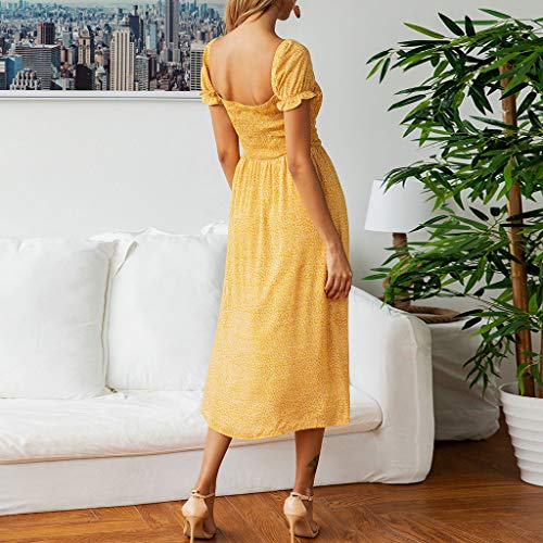 Witspace Women Summer Printing Ruffles Short Sleeve Dress Evening Party Dress