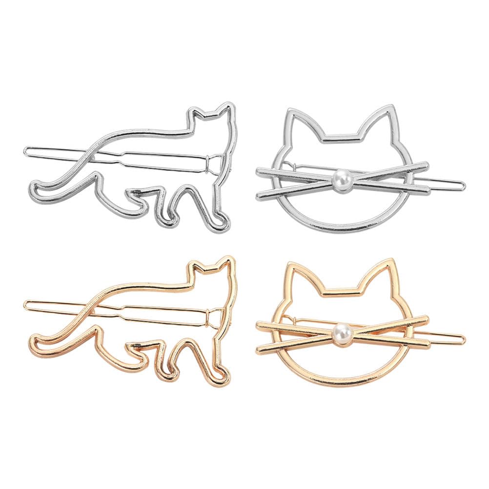 minkissy Cat Shaped Hair Clips 4 Pack Metal Barrettes with Pearl Detail for Women and Girls Stylish Hair Accessories for Everyday and Party Use