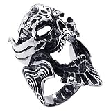 KONOV Gothic Casted Skull Stainless Steel Biker Mens Ring, Silver Black