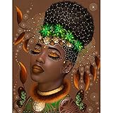 Mome 5D Full Drill Diamond Painting Kit, DIY Diamond Rhinestone Painting Kits for Adults and Children Embroidery Arts Craft Home Decor 30x40cm (African American Woman) (Close Eye)