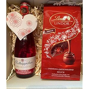 Geschenkset“Secco und Pralinen“ | Fruchtsecco Schwarze Johannisbeere 0,2l von Rotkäppchen und Lindorkugeln Milch von Lindt | Muttertagsgeschenk (Schwarze Johannisbeere)