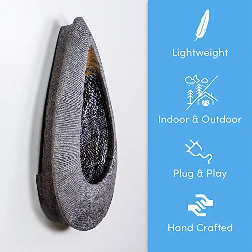 Teardrop, Indoor/Outdoor Wall Fountain 20” x 12” | Handcrafted Natural Stone Look with LED Lights, Adjustable Speed, Calming Waterfall Sounds | Made with Polyresin Material (Charcoal) … - Thumbnail 4