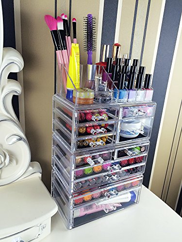 image for Cq acrylic Large 9 Tier Clear Acrylic Cosmetic Makeup Storage Cube Org