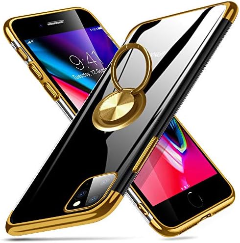iPhone 11 Pro Max Case 6.5" Clear Thin Ring Holder Stand Soft TPU Rubber Bumper Shockproof Protective Case Cover - Gold