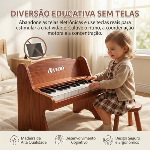 VEDO Teclado de Piano Toddler e Infantil, Piano Digital de 25 Teclas Para CriançAs, Volume AjustáVel, Mini Instrumento Musical Educativo, Material Segurança Nogueira, Para Crianças, Meninas e Meninos