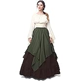 NSPSTT Womens Renaissance Medieval Costume Victorian Dresses Gown Scottish Dress 2 Pcs Set