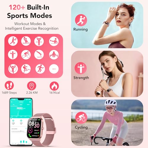 CASCHO Women's Smartwatch 1.85 Inch HD Smartwatch with Bluetooth Calls and AI Voice Assistant, 120+ Sports with Pedometer/Sleep/Heart Rate Monitor, Smart Watch for iOS Android, 2 Straps