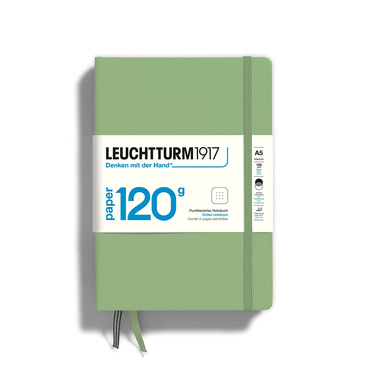 LEUCHTTURM1917 363537 Notebook Medium (A5), Edition 120, Hardcover, 203 Numbered Pages, Sage, Dotted with 120g/sqm Paper — image 1
