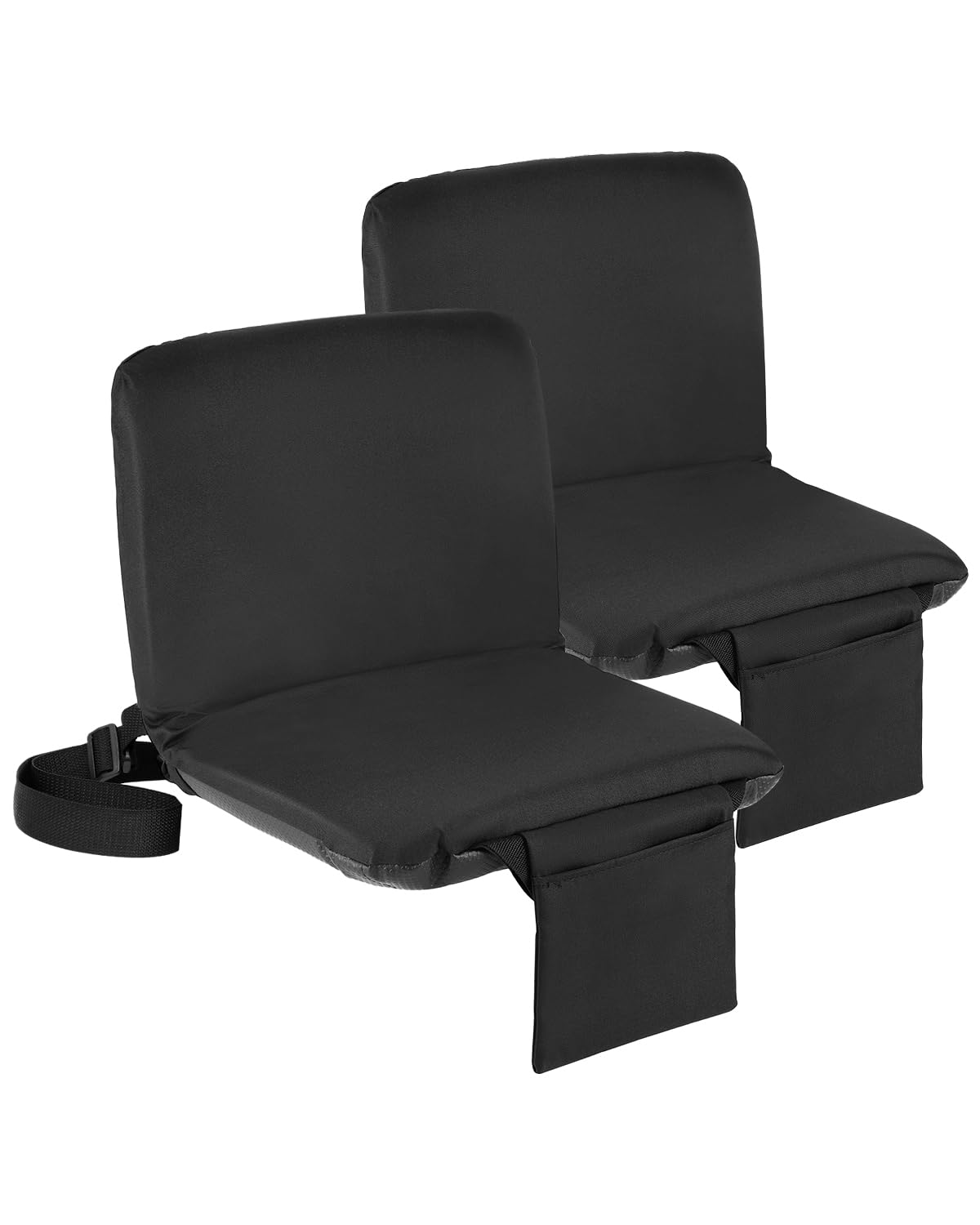 Photo 1 of Sportneer Stadium Seats with Back Support: 6 Reclining Positions Bleacher Seat with Carry Handle & Storage Pocket - Folding Bleacher Chairs with Back and Cushion for Sports Outdoors, Black 2 Pack