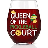 WUUCKOO Queen of the Pickleball Court Funny Stemless Wine Glass - Gift for Mom, Grandma, Sister, Aunt, Wife - Birthday, Mother's Day for Friend, Colleague, Pickleball Lover