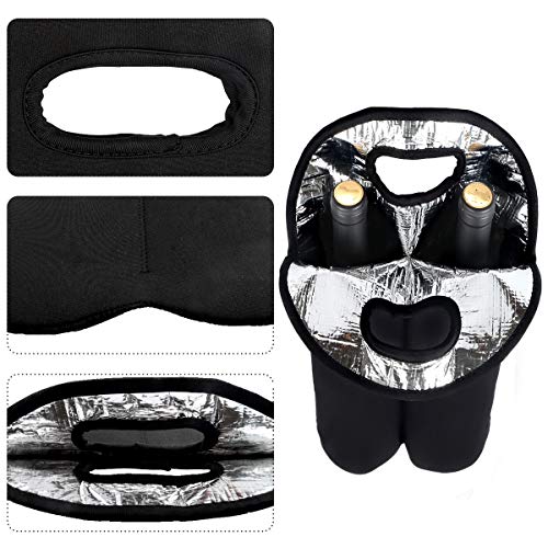 Wine Travel Carrier & Cooler Bag 2-bottle Wine Carrying Tote Picnic Cooler Two Bottle Water Drinks Beer Insulated Neoprene Hand Bag (2 Bottle, Black) - Thumbnail 2