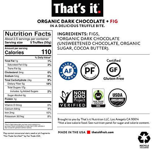 That's it. Valentines Day Gift (2 Pack)for her Organic Dark Chocolate Fig Truffles Fruit Bites 100% Plant Based Real All-Natural No Artificial Ingredients Healthy Snack Gluten Free Non-GMO