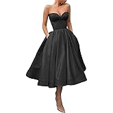 Sequins Sweetheart Short Prom Dresses Ruched A Line Satin Tea Length Cocktail Dress Strapless Midi Corset Formal Party Gown