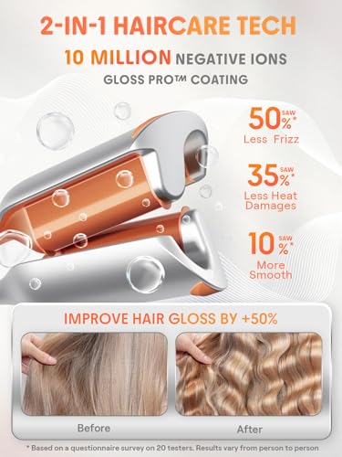 SHEGLAM Double Barrel Curling Iron 25 mm - Beach Waves, 5 Temperatures, Anti-Burn, Double Voltage