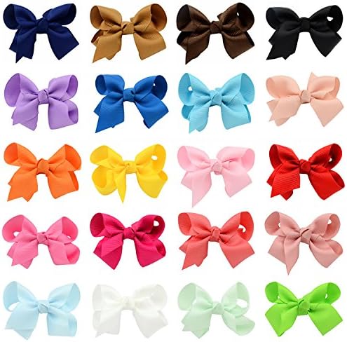 Welandtech 20pcs 3 inch Boutique Baby Girls Infant Hair Bows Grosgrain Ribbon Clips (3 inch 20Pack)