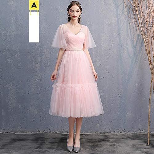 Amazon 結婚式ワンピース 二次会 ドレス ブライズメイド ドレス ピンク ミモレ丈 パーティードレス 大人 エンパイア フォーマルワンピース Aラインワンピース 呼ばれ 締め上げタイプ ピンクa M パーティードレス 通販