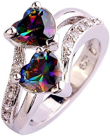 MAIDIEN S925 Colorful Double Heart Rings for Women Zircon Ring Women Rings Wedding Engagement Gifts for Women Rings 9#