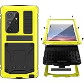 Simicoo Compatible with Samsung Galaxy S25 Ultra Metal Bumper Case with Stand Screen Protector Camera Cover Hybrid Durable Metallic Military Dust Proof Heavy Duty Full Body Man (Yellow)