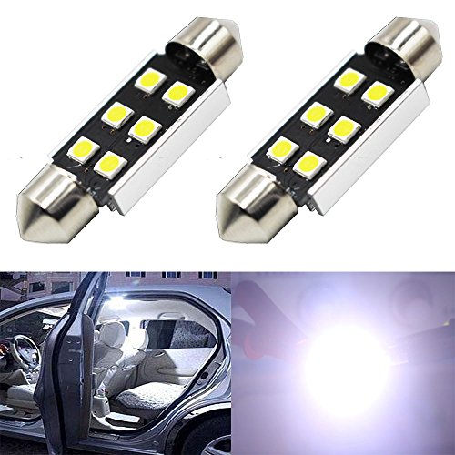 2-Pack 480 Lumens Xenon White 42MM(1.65") 12V Canbus Error Free Festoon Map Trunk Dome Light 3030 6-SMD No Polarity LED Bulbs for Vehicle 211-2 212-2 569 578