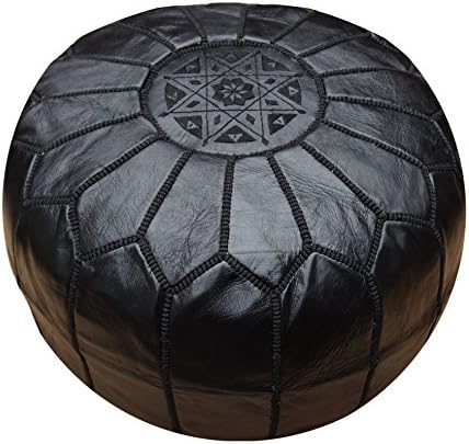 POUFATI Moroccan Leather Pouf Ottoman Unstuffed, Black
