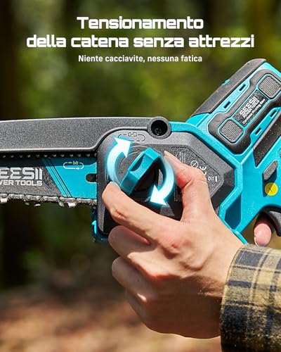 SEESII 6 & 8 Mini Electric Pruning Chainsaw for Wood Cutting – 1000 W | Chainsaw Pruning Chainsaw, Electric Saw with 2 x 4000 mAh Batteries, Automatic Lubrication - Branches