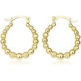 Gold Textured Beaded Hoop Earrings for Women | 10K or 14K Yellow Gold