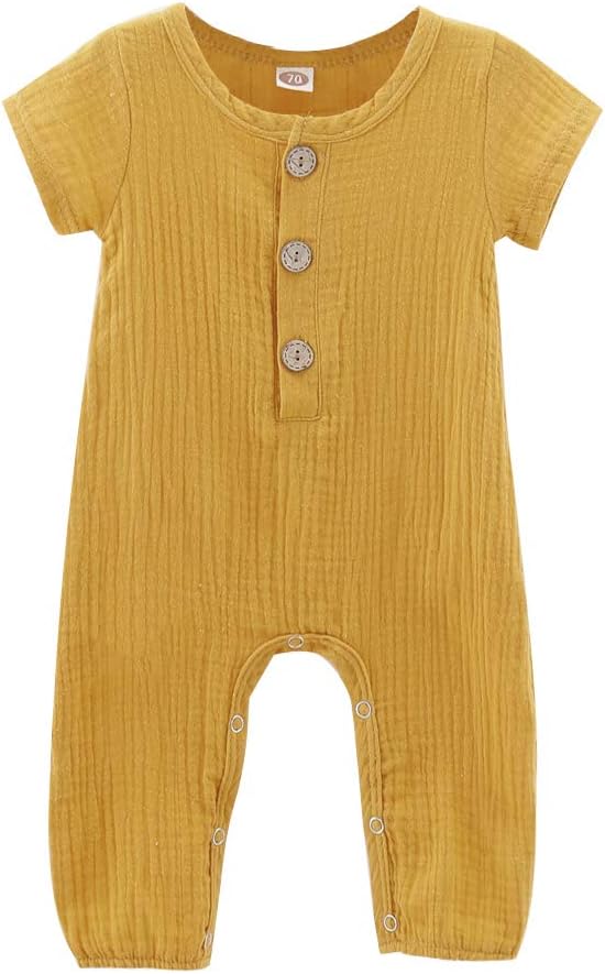Newborn Baby Girl Clothes Jumpsuit Cotton Linen Solid Romper Ruffle Sleeve One-Piece Bodysuit Infant Clothes Outfits