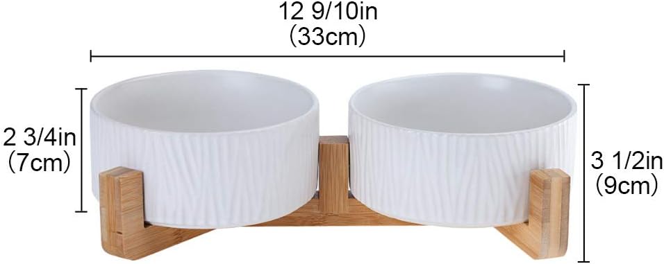 HCHLQLZ White Ceramic Cat Dog Bowl Dish with Wood Stand No Spill Pet ...