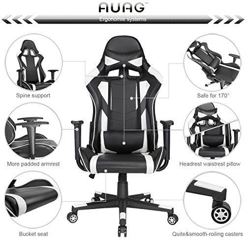 Auag Gaming Chair Office Chair Computer Desk Chair Ergonomic High Back PU Leather Rocker PC Gaming Chair for Adults Floor Executive Style Swivel Video Chair with Headrest and Lumbar Support