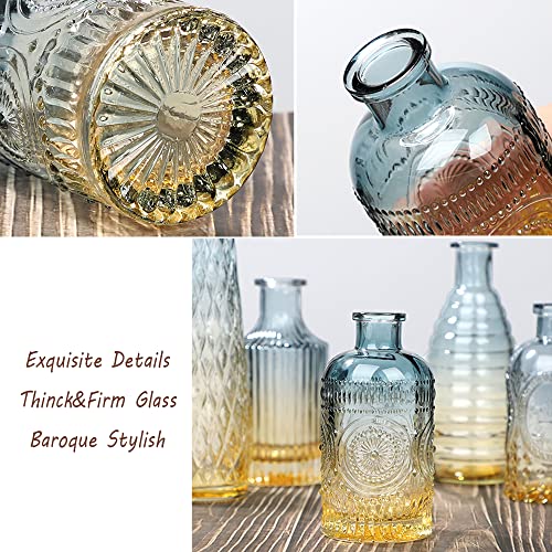 FANTESTICRYAN Baroque Bud Glass Vases Set of 4, Retro Gradient Small