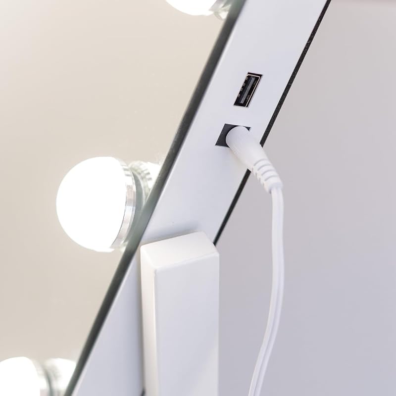 Schminkspiegel mit Beleuchtung - 15 LED - 3 Modi - Einstellbare Intensität - Touch Control - Wireless-Ladegerät für Mobiltelefone - Vergrößerungsspiegel Inklusive - Weiß - 64x12x54,5cm
