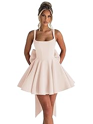 ouhati Rose Gold Short Satin Homecoming Dresses Bow