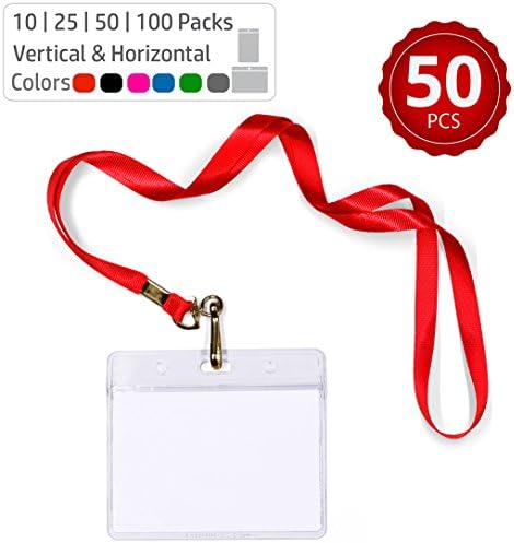 Durably Woven Lanyards & Horizontal ID Badge Holders ~Premium Quality, Waterproof & Dustproof ~ for Moms, Teachers, Tours, Events, Businesses, Cruises & More (50 Pack, Red) by Stationery King