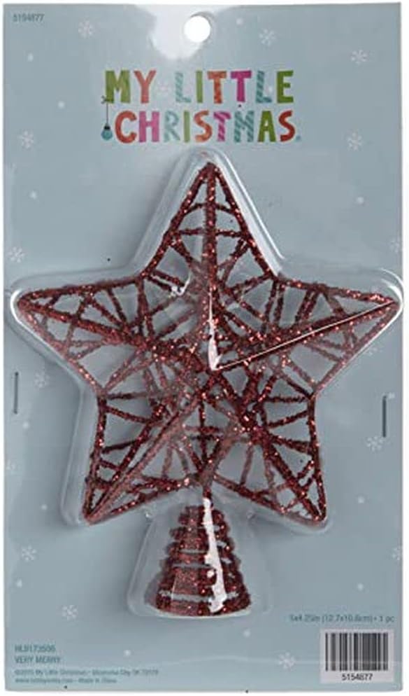 Tree Toppers - Red Glitter Wire Star Mini Tree Topper - 5 Inch