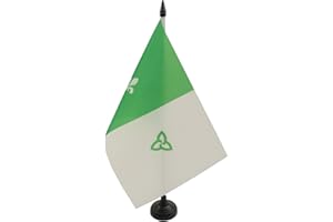 Franco-Ontarian Table Flag 5'' x 8'' - Franco-Ontariens Desk Flag 21 x 14 cm - Black plastic stick and base - Drapeau Franco-