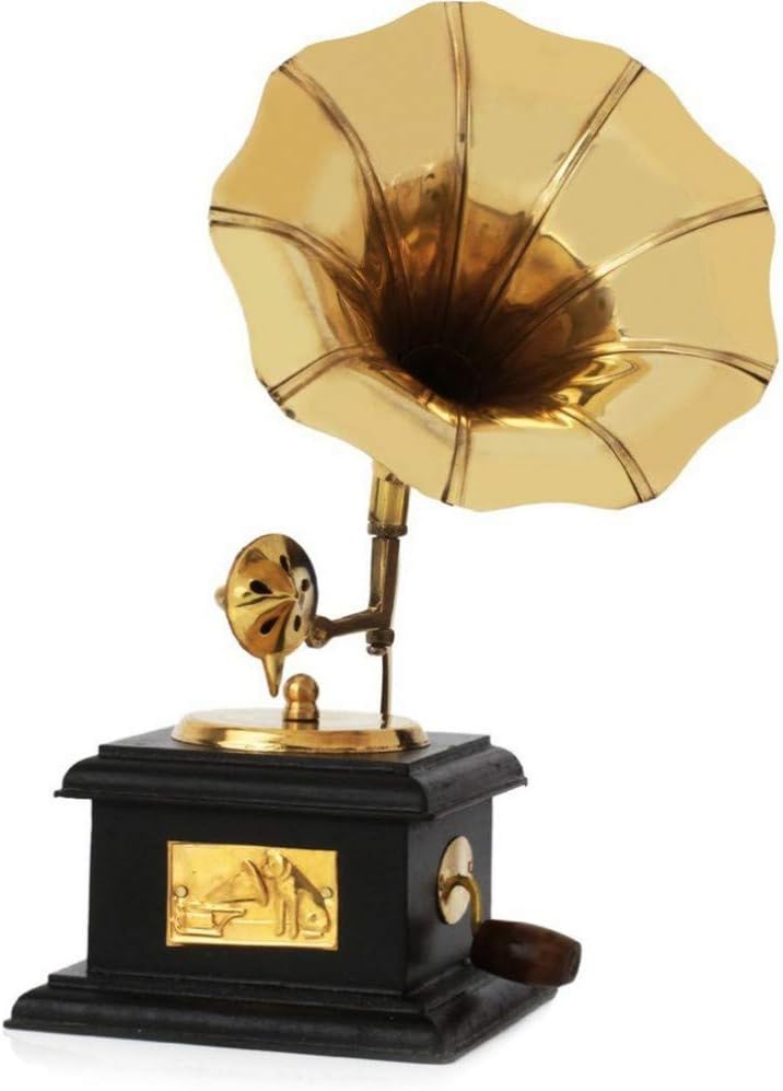GOLDBIRD Handmade Vintage Gramophone Brass Canon Showpiece Collectible ONLY for Home Decor- Music Decorative= 2 pcs Set