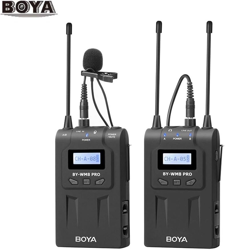 Qnotici BY-WM8 Pro-K1 UHF Wireless Microphone System (1 Transmitter + 1 Receiver) 48 Channels Mono/Stereo Mode LCD Display 100M Effective Range for Canon Nikon Sony DSLR Cameras Camcorders